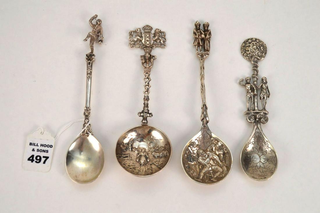 FOUR ANTIQUE EUROPEAN COIN SILVER SPOONS - Includes two (1 of 6)