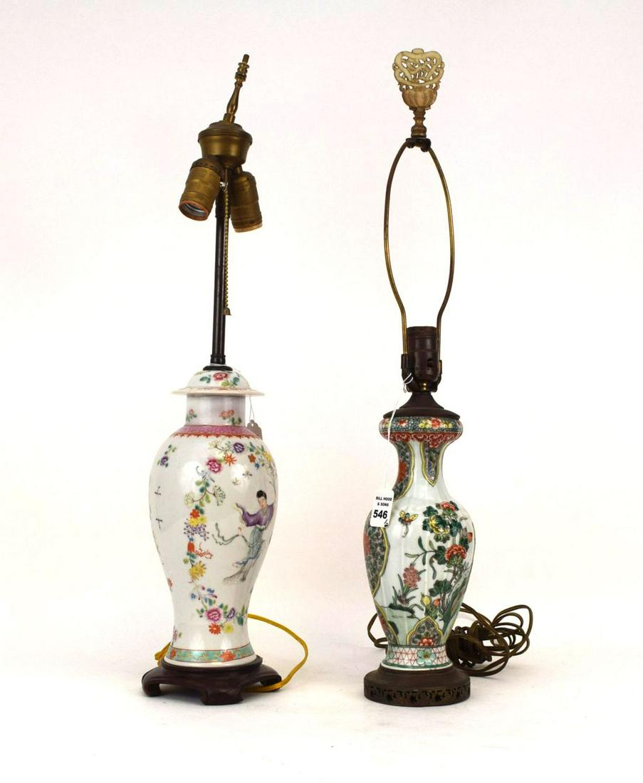 TWO CHINESE PORCELAIN VASES NOW ELECTRIFIED AS LAMPS - (1 of 7)