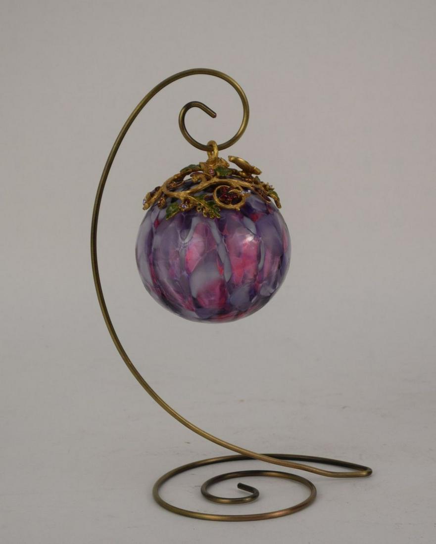 TWO JAY STRONGWATER GLASS ORNAMENT BALLS WITH STANDS - (1 of 6)