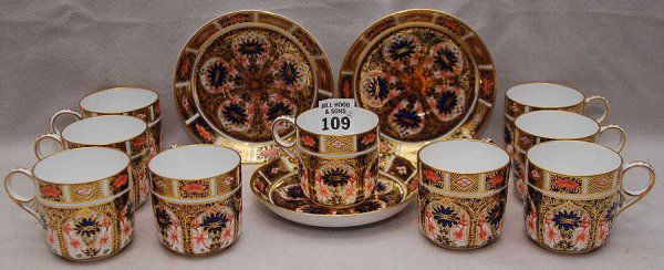Royal Crown Derby "Old Imari" pattern #1128, 9 de: Royal Crown Derby "Old Imari" pattern #1128, 9 demi-tasse cups & 3 saucers