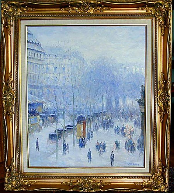 GAIL SHERMAN (Amer 1871-1952) OIL ON CANVAS "Snowy: GAIL SHERMAN (Amer 1871-1952) OIL ON CANVAS "Snowy Paris Street Scene", oil on canvas, 24" x 20" signed lower right, very good condition