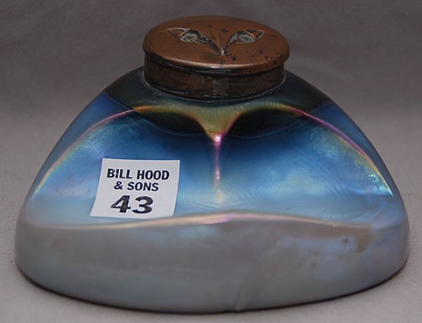 Loetz art glass inkwell, 4 1/2"L x 12 3/8"h: Loetz art glass inkwell, 4 1/2"L x 12 3/8"h