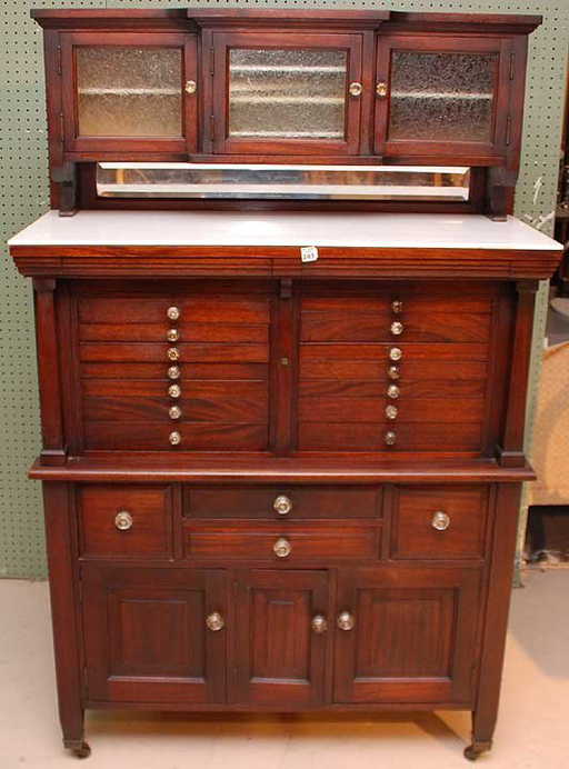 103: Fabulous Antique Dental Cabinet; 3 Wavy Glass Door - 103: Fabulous Antique Dental Cabinet; 3 Wavy Glass Door