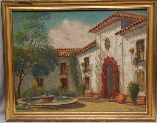 Alberto Lobos Spanish School, "Casa Grande" oil o: Alberto Lobos Spanish School, "Casa Grande" oil on canvas, 22" x 17"