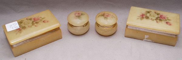 4pcs alabaster, including 2 cigarette boxes (4 1/: 4pcs alabaster, including 2 cigarette boxes (4 1/4"L) and 2 pill boxes