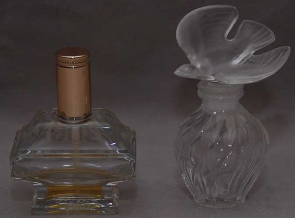 Marcel perfume bottle together with 3 1/4" Lalique: Marcel perfume bottle together with 3 1/4" Lalique bottle