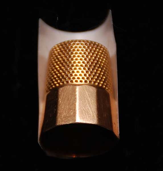 Thimble, stamped 14k, faceted edge, 2.7dwt: Thimble, stamped 14k, faceted edge, 2.7dwt