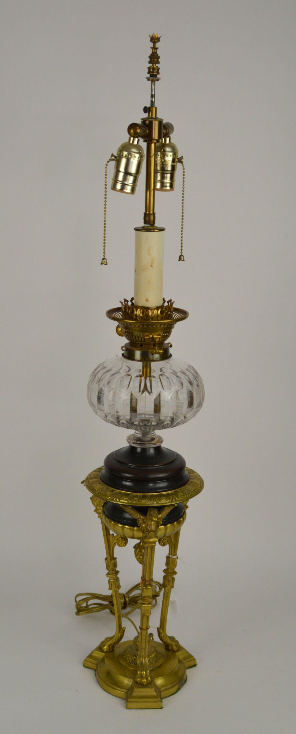 Continental Gilt Bronze & Glass Tripod Oil Lamp - now (1 of 4)