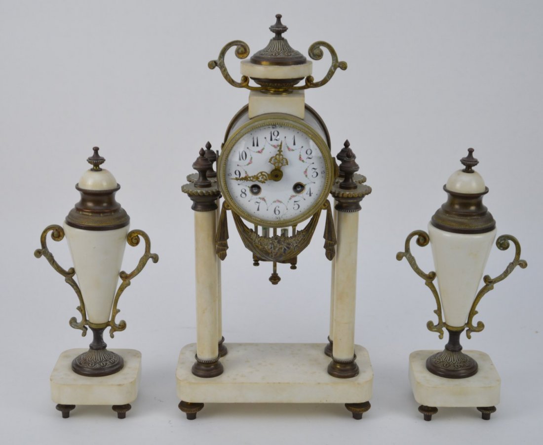 19th Century Bronze & Marble Clock Garniture.  The (1 of 7)