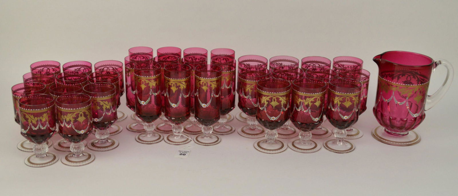 33 PCS Venetian Ruby Glass Stemware Set Gilded & (1 of 4)