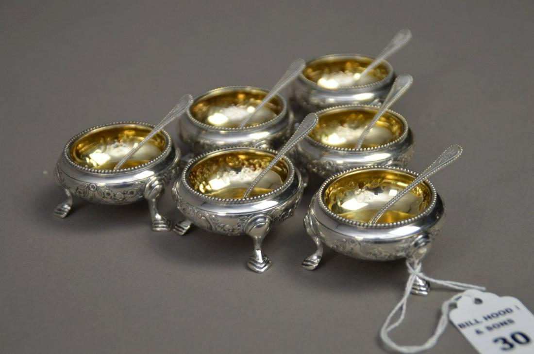 6 Sets Victorian English Sterling Silver Salt Cellars & (1 of 5)