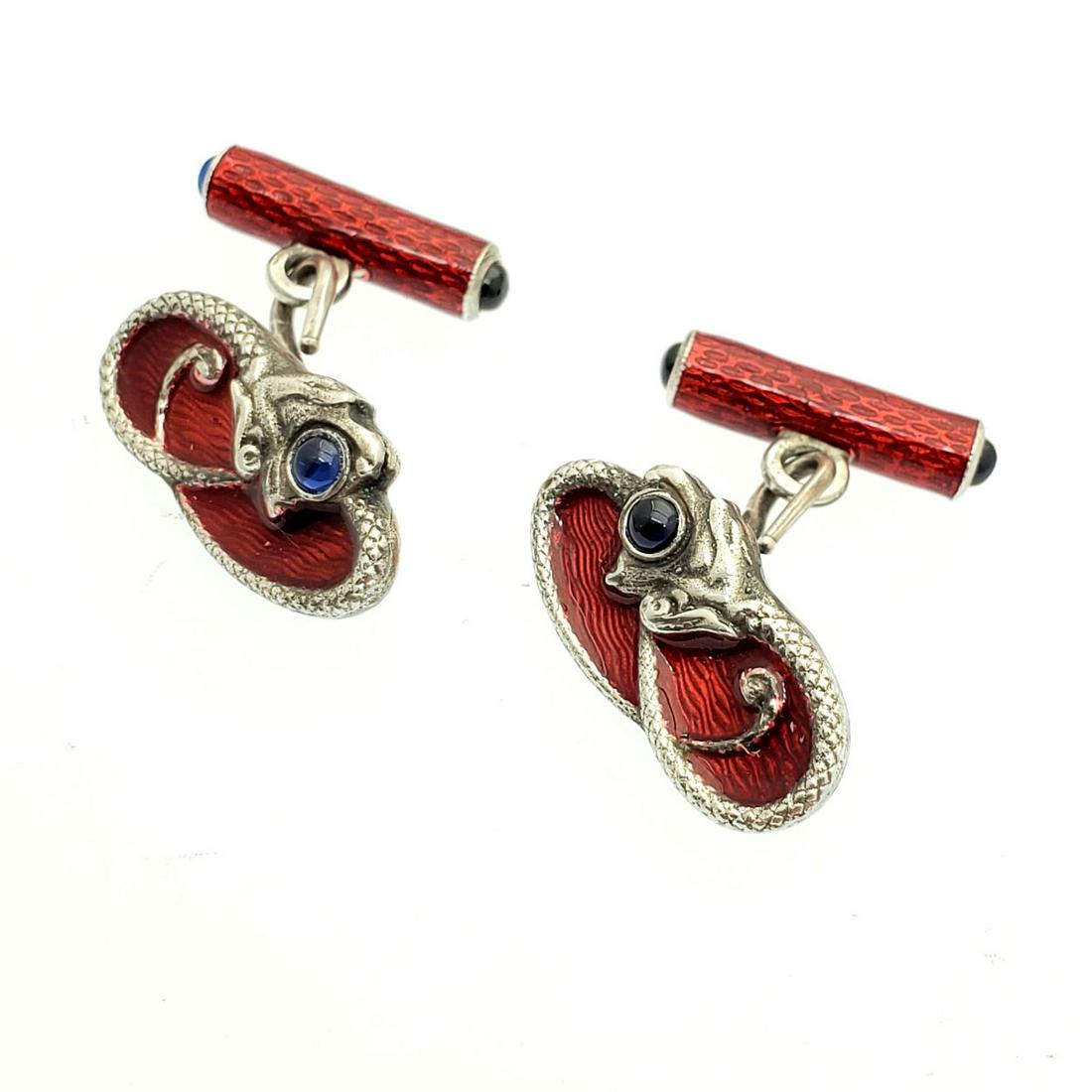 Antique Vintage Russian Silver Enamel Cufflinks, (1 of 4)