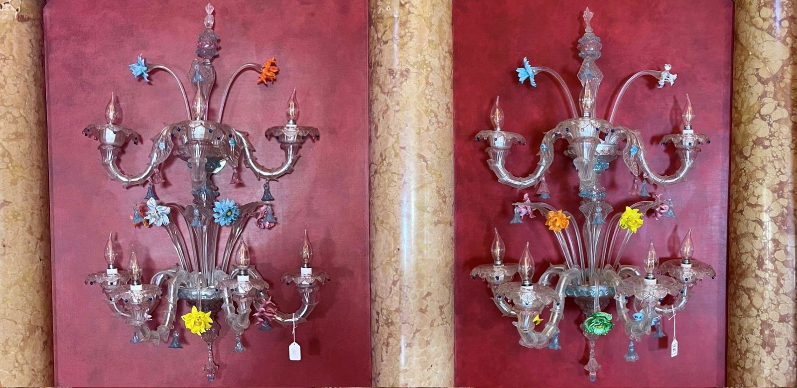 Pair Large Venetian Glass 6-Light Sconces 36" H x 24" W (1 of 17)