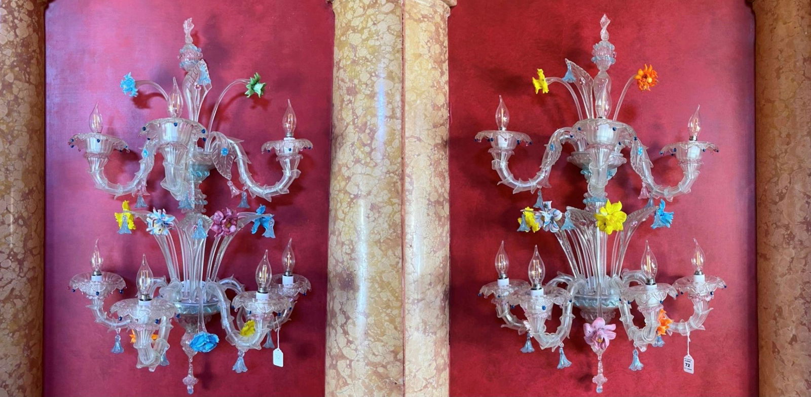 Pair Large Venetian Glass 6-Light Sconces 26" H x 24" W (1 of 17)