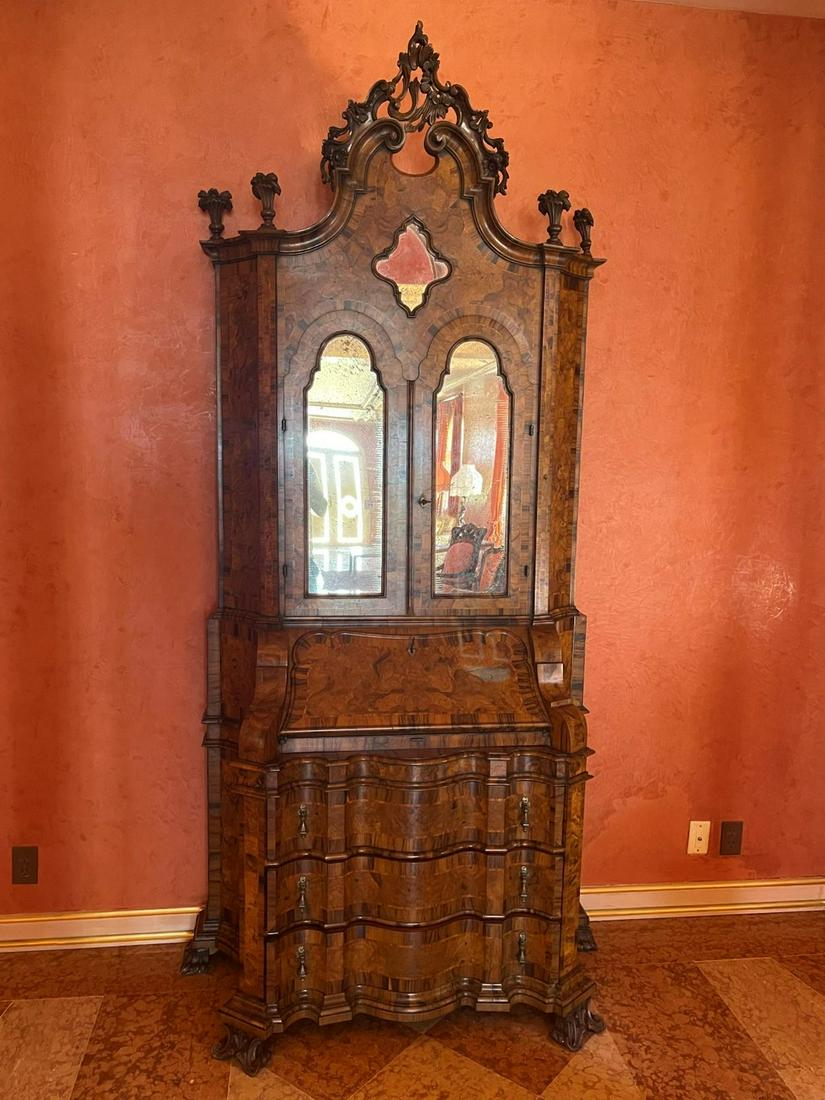 Large Italian Burlwood Secretary with two mirrored (1 of 14)