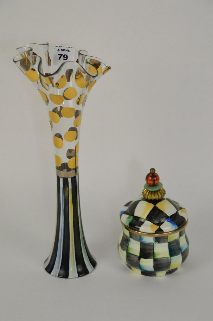 2 Piece by Mackenzie Childs, one glass vase 12" H, and (1 of 5)