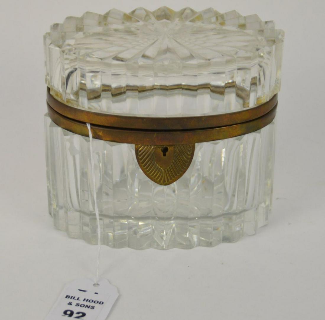 Antique French Cut Crystal Oval Dresser Box - with (1 of 4)