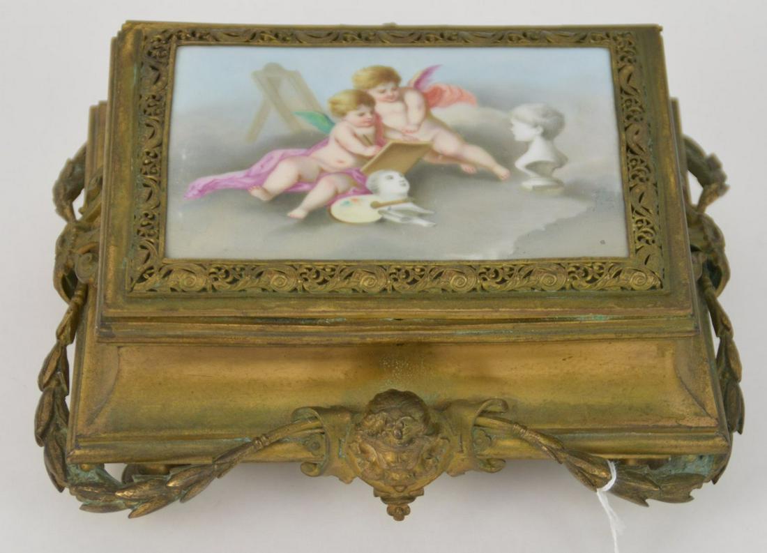 Antique French Gilt Bronze Jewelry Box with Porcelain (1 of 9)