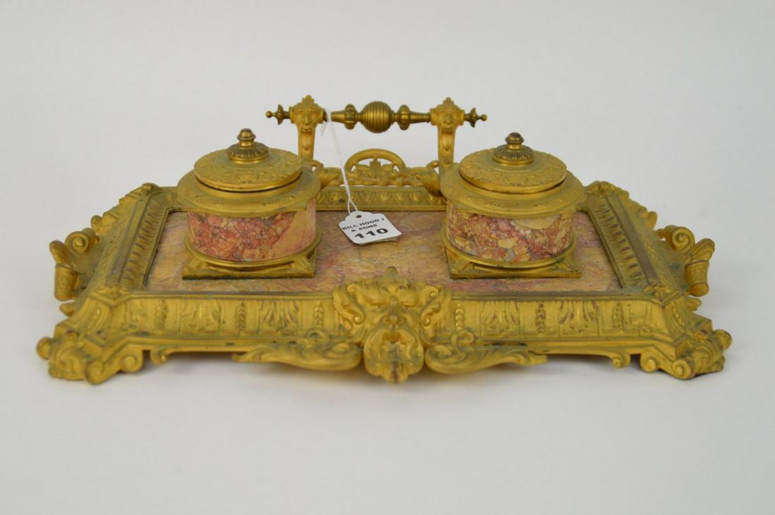 Antique French Gilt Bronze and Marble Inkwell - Bronze (1 of 6)