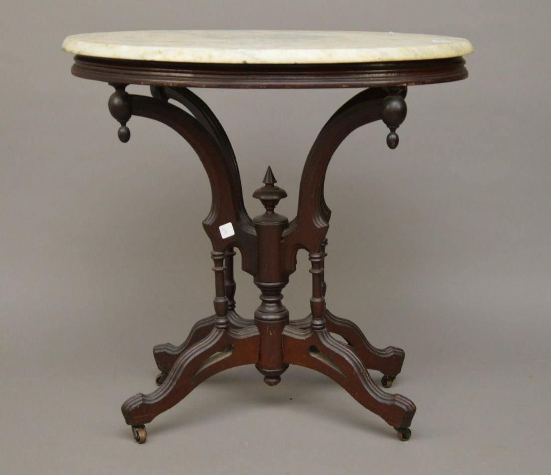 Oval Victorian Side Table with White Marble Top, 30"h x (1 of 4)