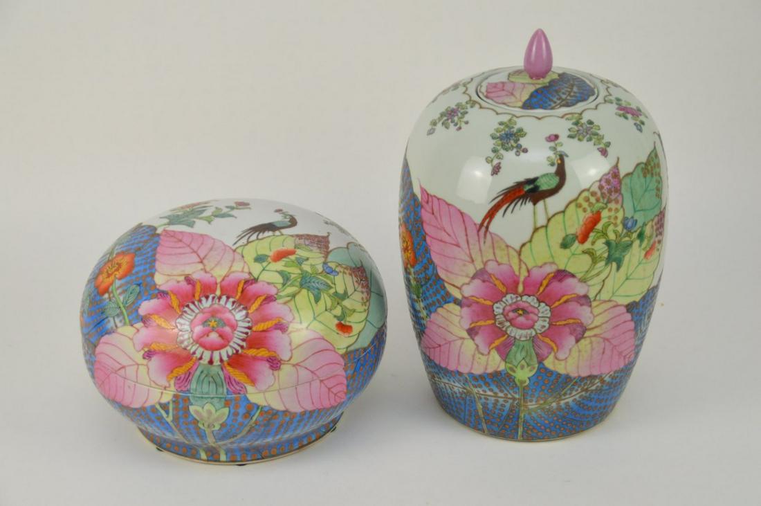 Two 20th Century Chinese Tobacco Leaf Porcelain Vessels (1 of 8)