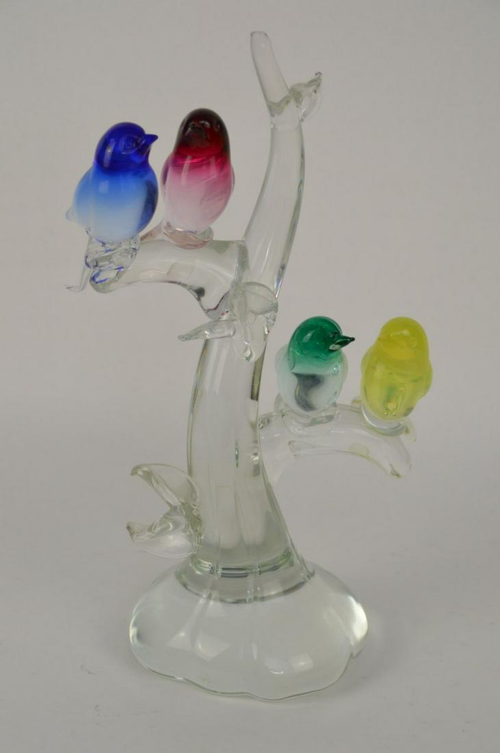 Elio Raffaeli Murano Glass Birds on Tree Sculpture - (1 of 7)