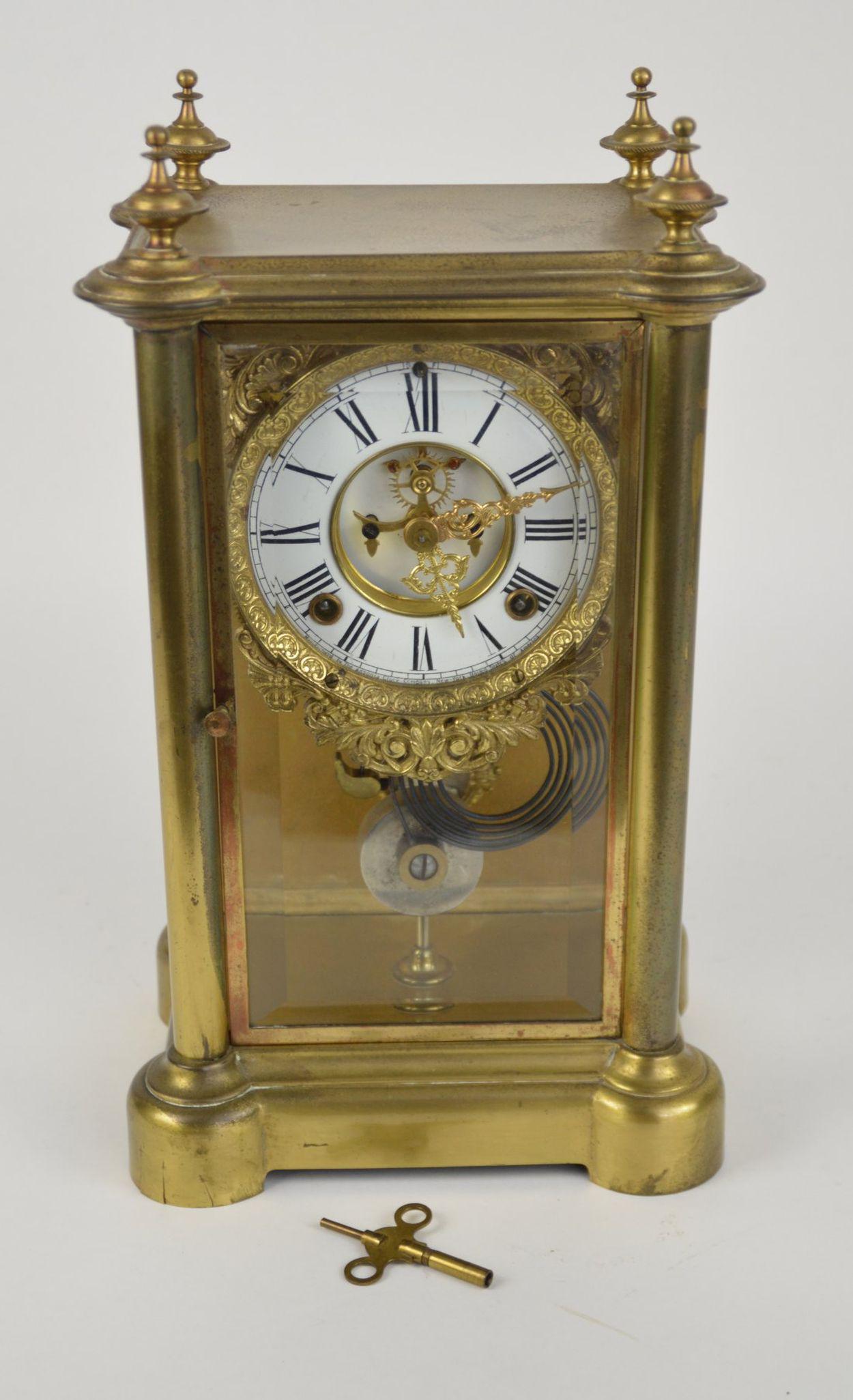 Antique Ansonia Brass & Glass Regulator Clock - Ansonia (1 of 7)