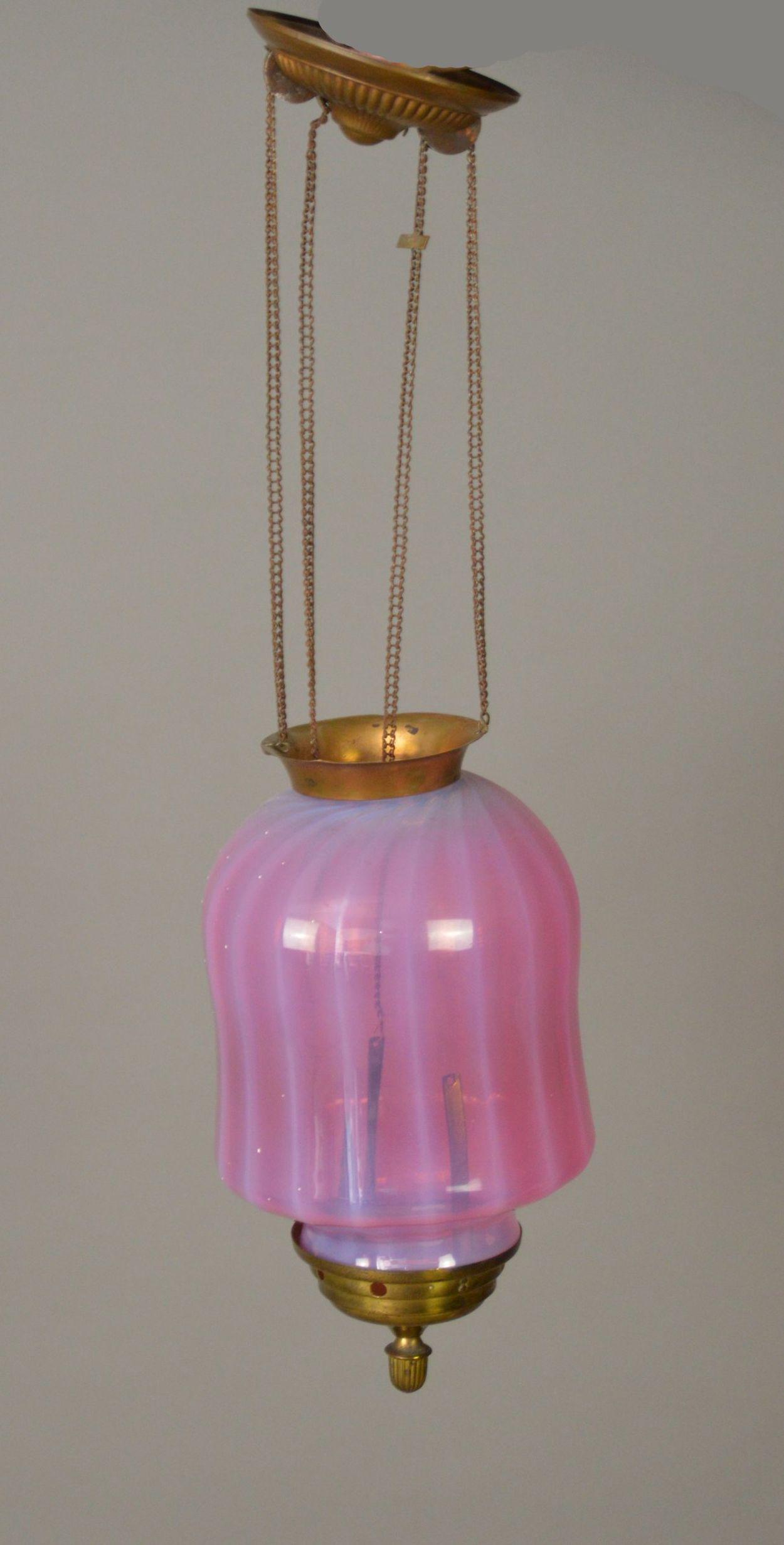 Antique Rose Colored Hand Blown Glass Hanging Lamp - (1 of 3)