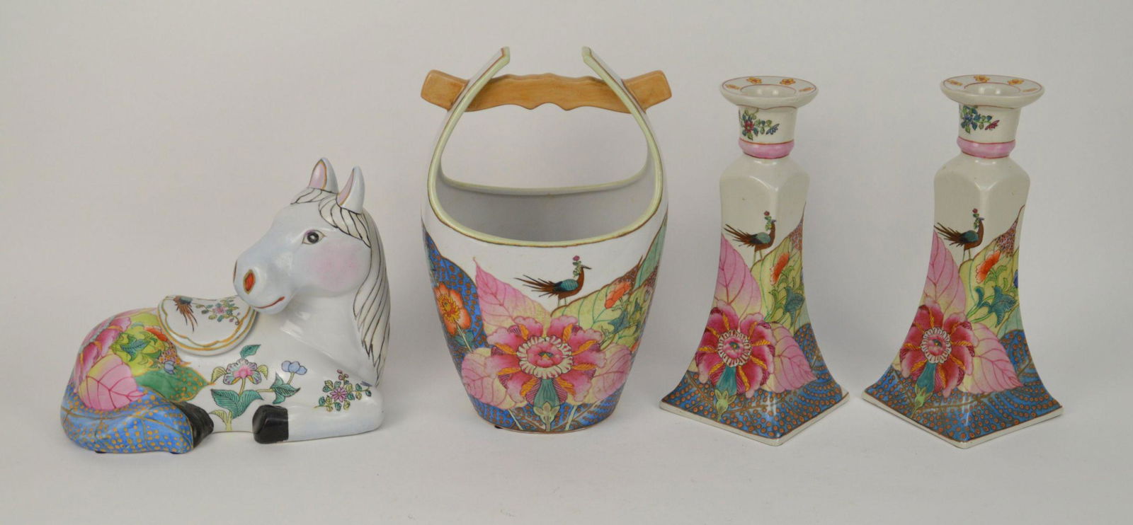 Four Chinese Tobacco Leaf Porcelain Articles - Horse (1 of 9)