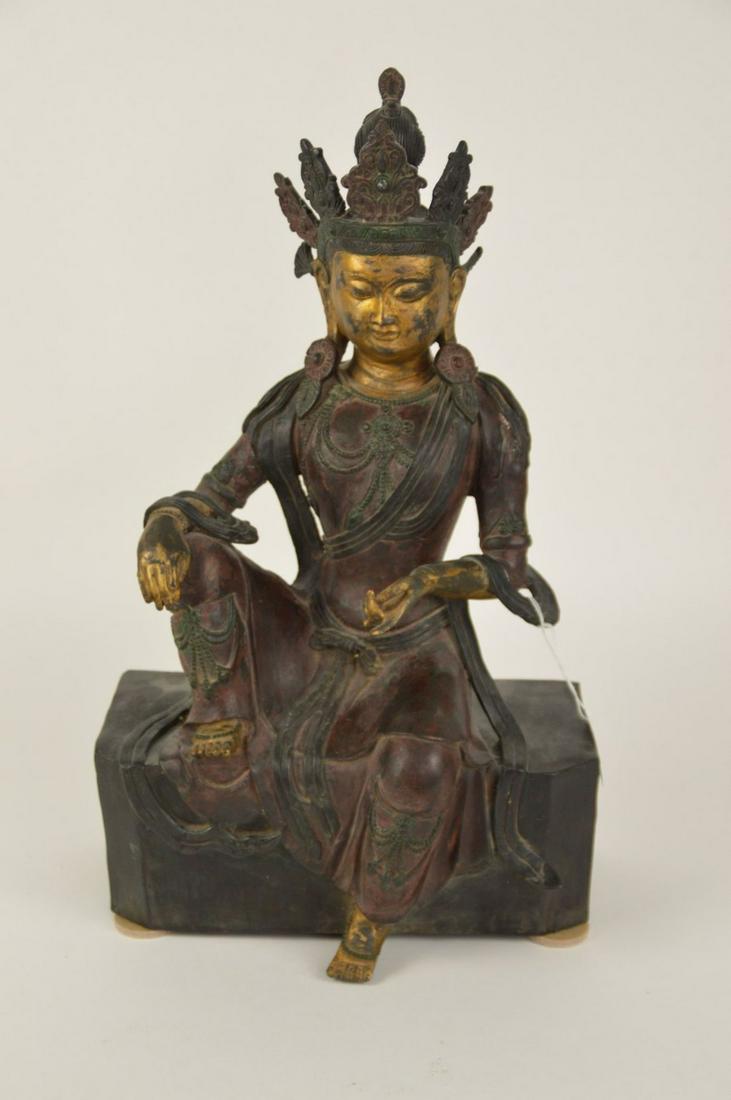 Patinated Bronze Chinese Bodhisattva Buddhist Statue - (1 of 7)