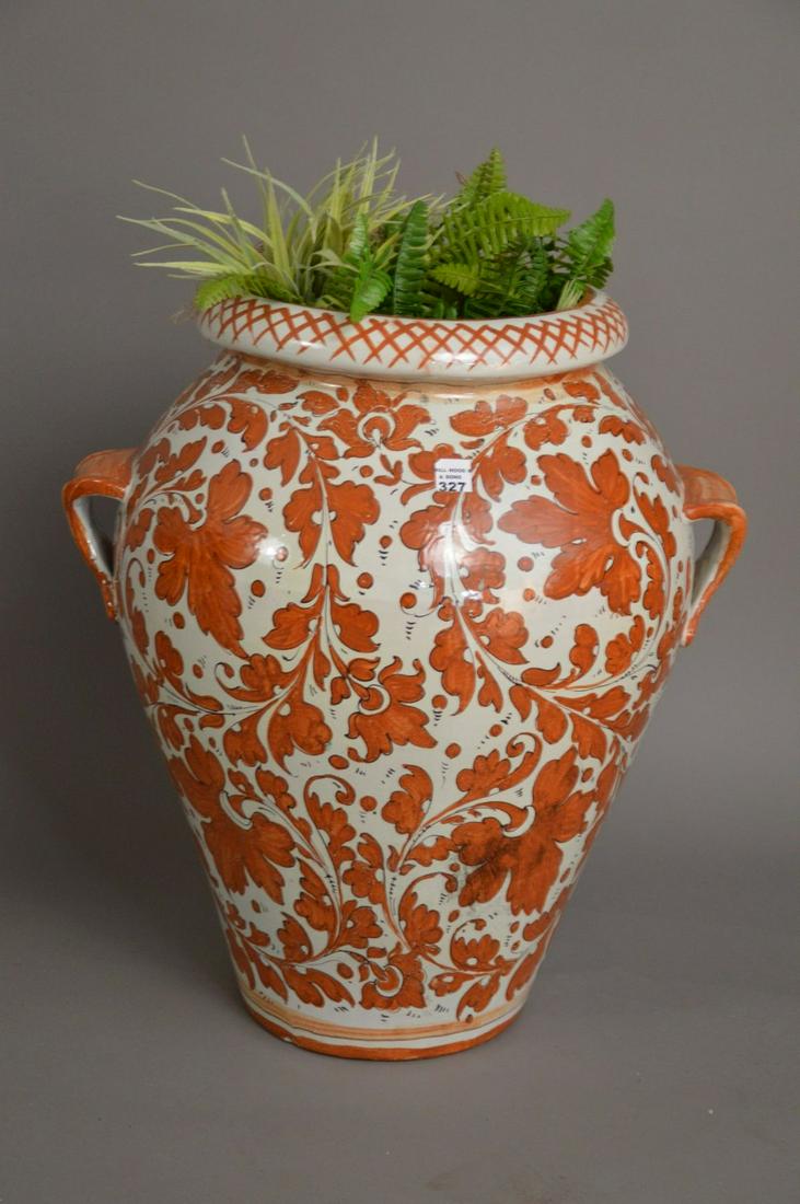Large Pottery Vase, White with rust color floral (1 of 3)