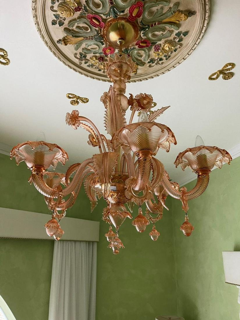 2 Six Light Venetian Glass Pink Chandeliers. (1 of 17)