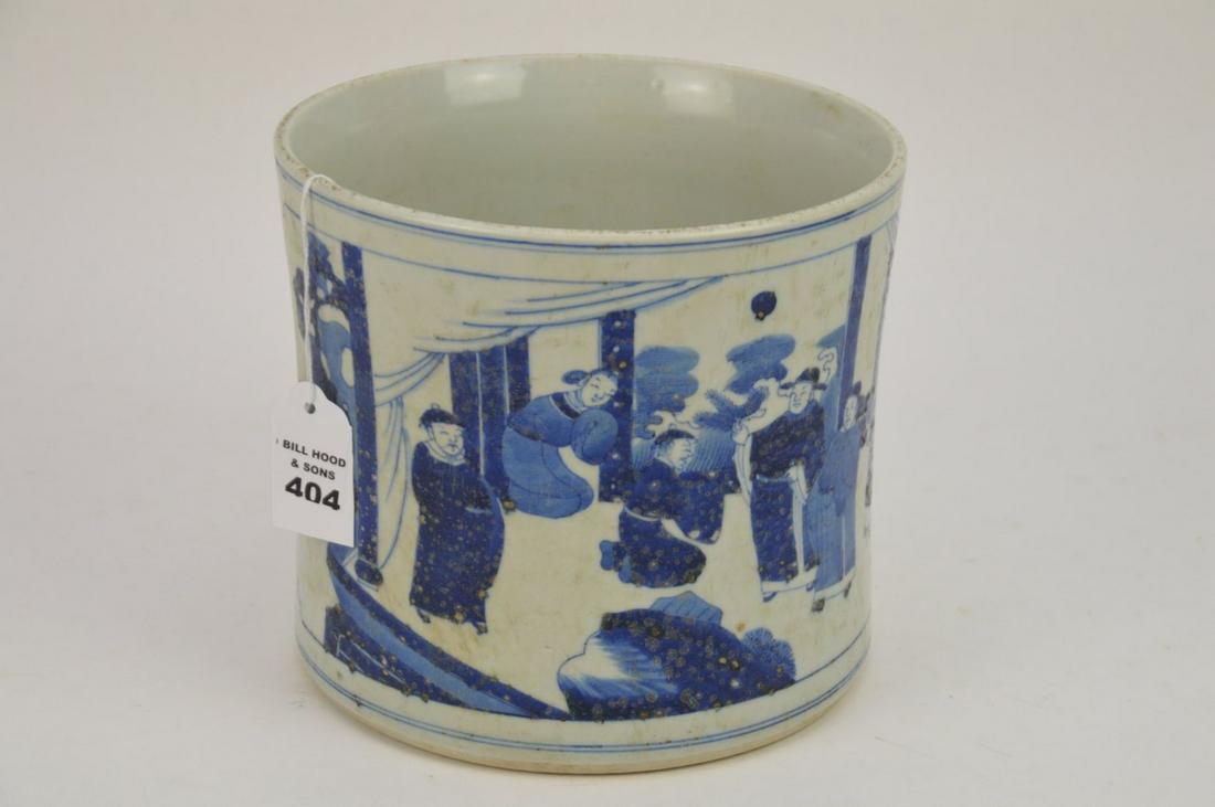 Chinese Blue & White Porcelain Brush Pot - With figural (1 of 8)
