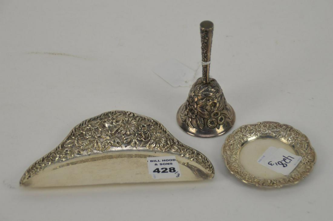 3 Kirk Sterling Repousse Pieces, Bell (4 3/4"h), Butter (1 of 3)