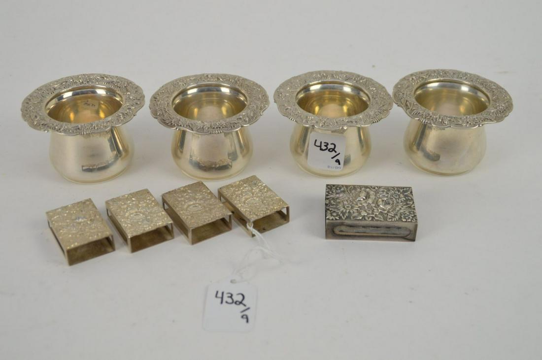 9 Pieces Kirk Sterling Repousse, incl; 4 Cigarette Urns (1 of 3)