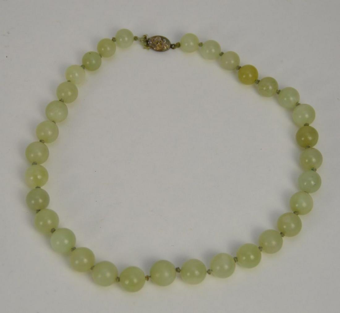 Chinese Jade Bead Necklace with Chinese silver clasp. (1 of 3)