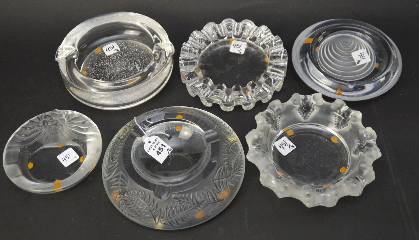 6 Clear Crystal Ashtrays Lalique Daum Colle - French (1 of 5)
