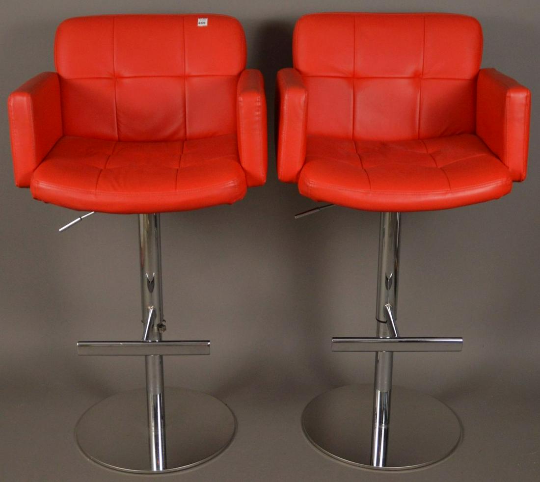 2 Modern Red Leather & Chrome Adjustable Bar Chairs (1 of 10)