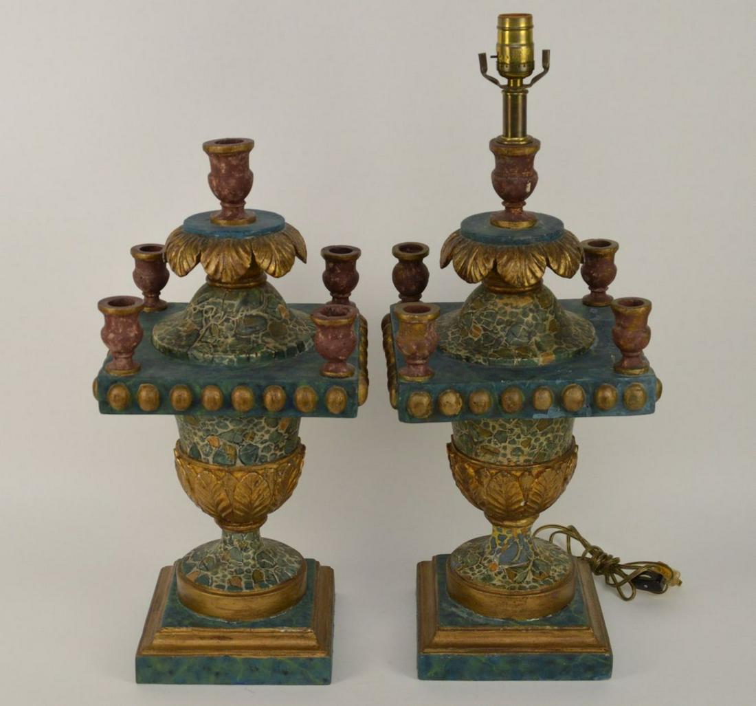 Pair Ornate Italian Painted Urn Form Lamps with (1 of 5)