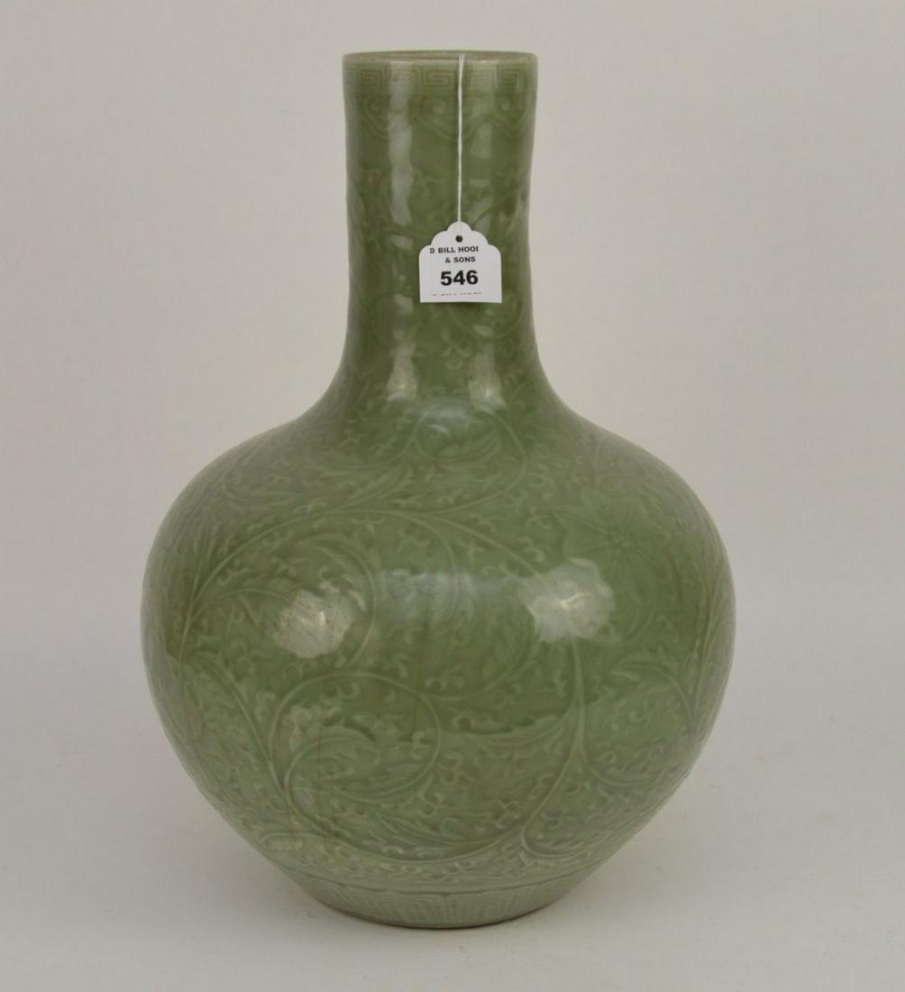Large Chinese Celadon Porcelain Vase with Relief - (1 of 6)