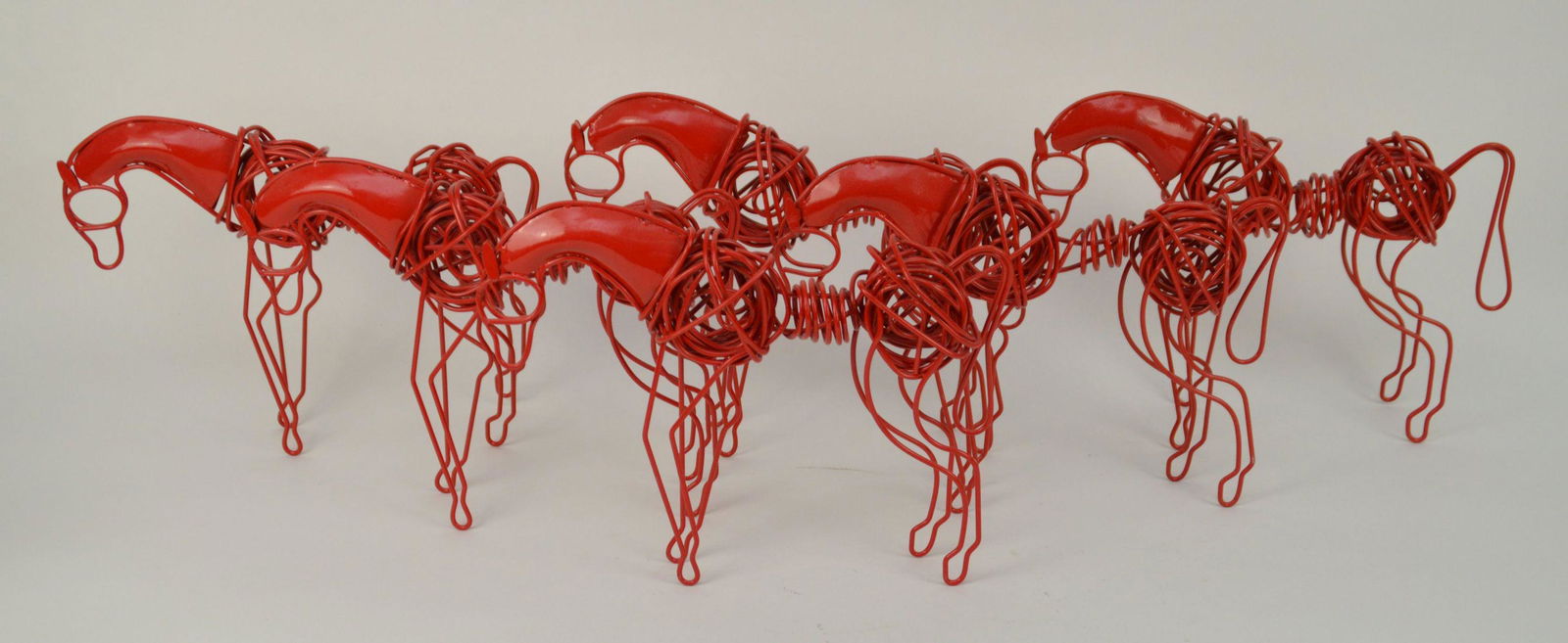 Six Mid Century Red Horse Wire Sculptures - Abstract (1 of 4)