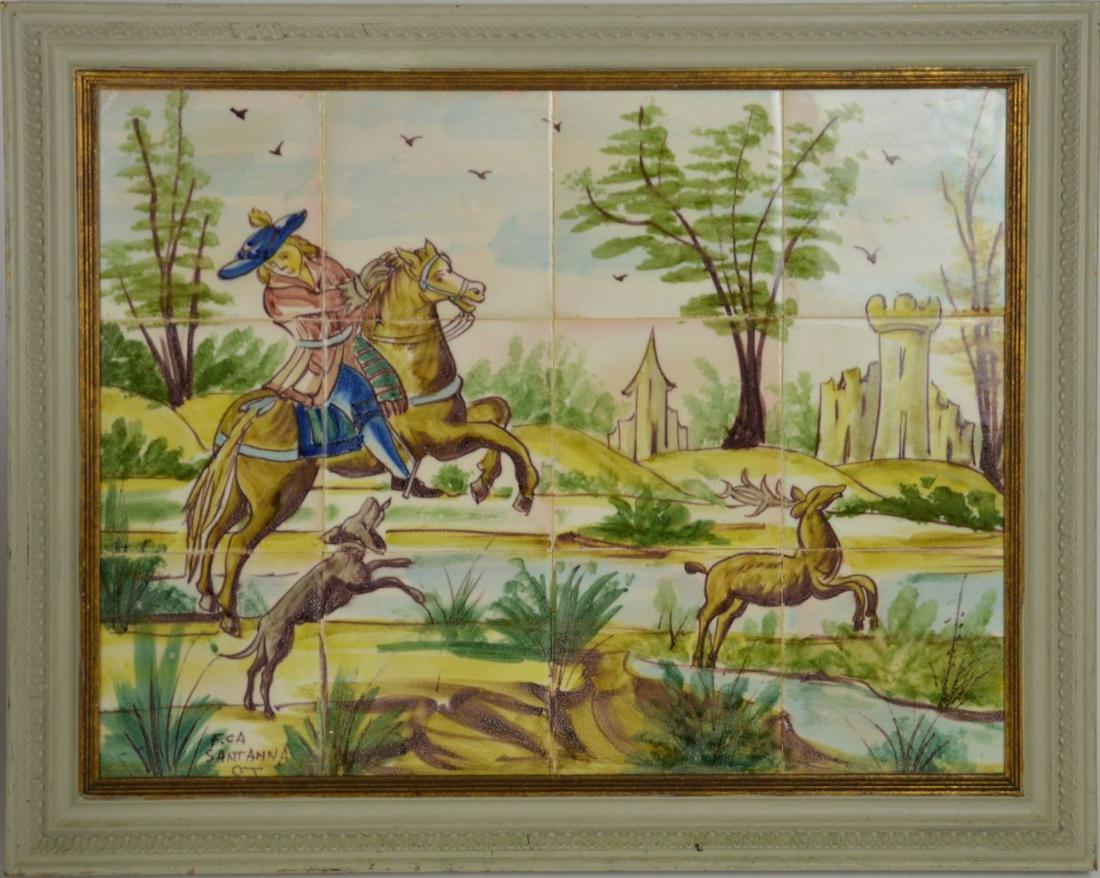 12 Framed Italian Tiles, Rural Landscape Scene, signed (1 of 4)