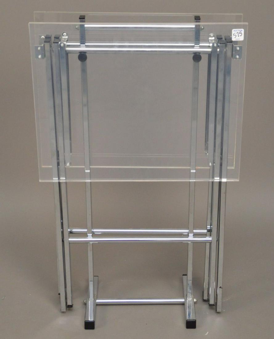 2 LUCITE MID CENTURY MODERN TRAY TABLES with stand, (1 of 5)