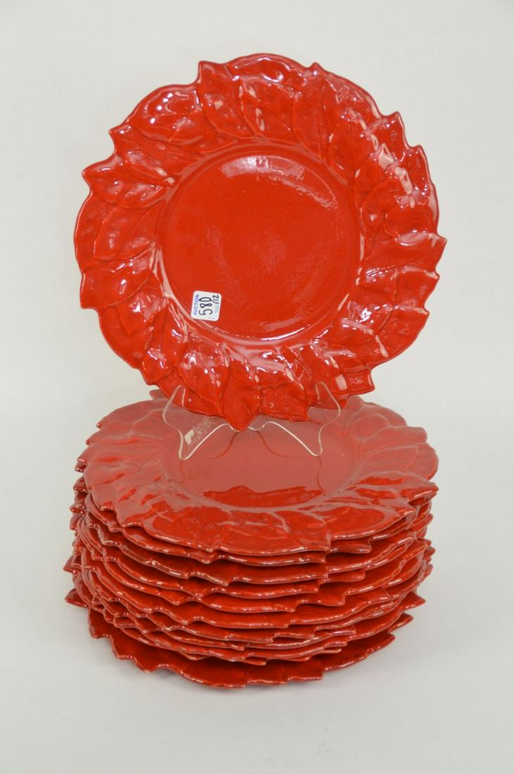 12 RED CERAMIC CHARGERS, ESTE C.E, Poinsettia borders, (1 of 3)