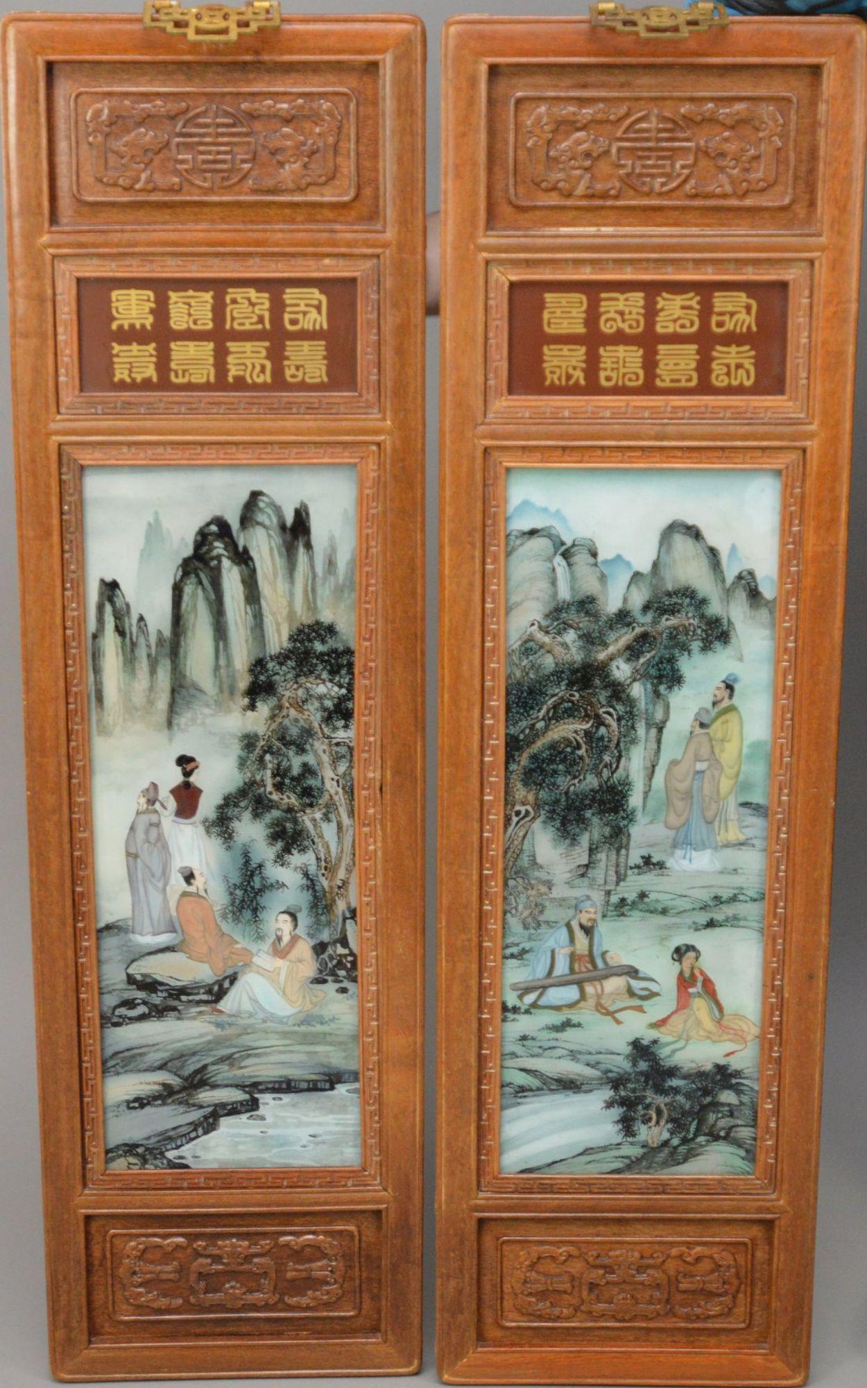 Two Chinese Reverse Painted Glass Panels - figural (1 of 8)