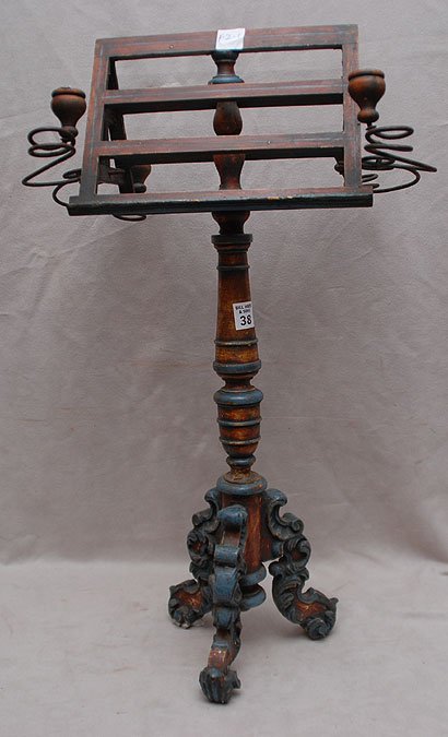 Miniature Baroque style carved & painted book stand: Miniature Baroque style carved & painted book stand complete with candle holders