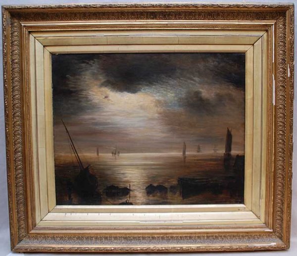 T.H. Weber, 19th Century British Moonlite Seascape: T.H. Weber, 19th Century British Moonlite Seascape, oil on canvas, 16" x 20"