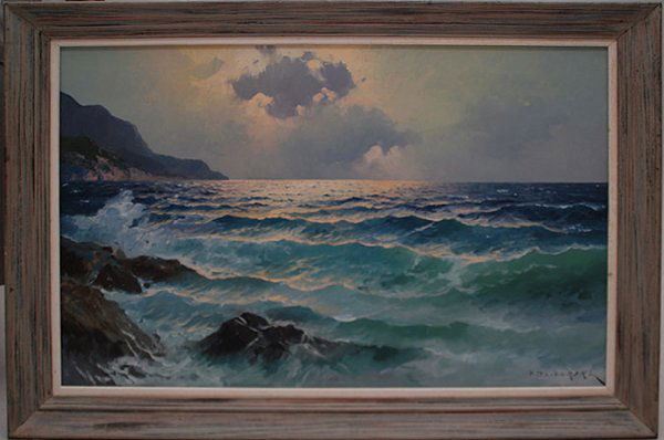 Alexander Dzigurski (YUGOSLAVIAN/AMERICAN, 1911-19: Alexander Dzigurski (YUGOSLAVIAN/AMERICAN, 1911-1995) oil on canvas, Seascape, 24" x 36"