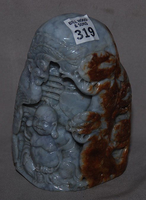 Happy jade buddha enjoying himself, 6 1/4"h x 2 1/: Happy White jade buddha enjoying himself, 6 1/4"h x 2 1/4"L