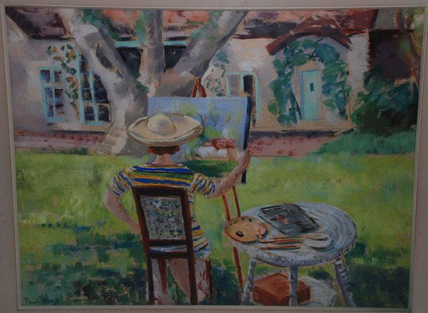 Paul Lucien Maze (FR. 1887 - 1979) chalk on paper: Paul Lucien Maze (FR. 1887 - 1979) chalk on paper, "Artist Painting" 18" x 24"